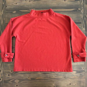 Ann Taylor Women’s Red Ribbed Mock Neck Long Sleeve Tee Size L Minimalist